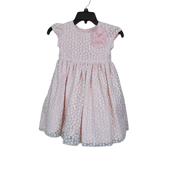 Pippa & Julie Size 6 Pink with White Floral Lace Overlay Dress Full Bottom Rose - Picture 1 of 7